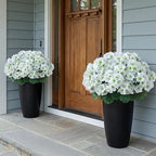 2 Pack Artificial Geranium Flowers Topitary Trees for Outdoors, UV Resistant Geraniums Potted Bushes Look Real Silk Faux Plants for Front Door Garden Porch Planter Farmhouse Home Decor (White)
