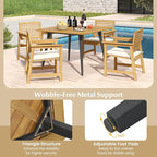 Tangkula 42.5" Acacia Wood Outdoor Dining Table for 4, Patio Table with 1.9" Umbrella Hole, Metal Legs & Adjustable Foot Pads, 4-Person Outside Table for Garden, Poolside & Backyard