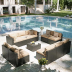 Aoxun Patio Furniture Set, 11 Piece Outdoor Sectional Sofas with Waterproof Cover, 10 Seats Wicker Rattan Outdoor Furniture Patio Conversation Set for Backyard, Garden Begin