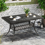 DWVO Cast Aluminum Outdoor Dining Table, 59'' Patio Table w/Max Bearing 220 LBS, Patio Dining Table with 2" Umbrella Hole and Adjustable Foot Pads for Garden, Backyard, Deck and Patio, Bronze