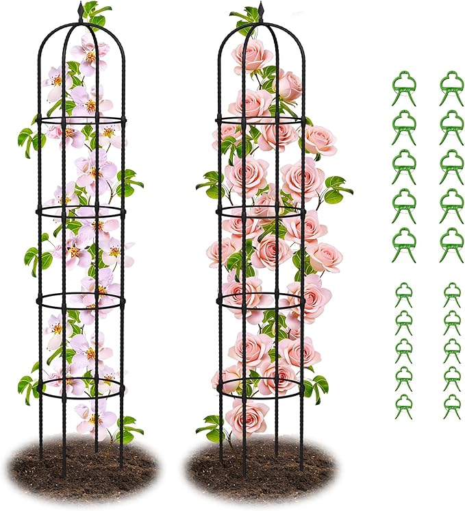 Garden Obelisk Trellis for Climbing Plants - 6.7FT Tall Weather-Resistant Rustproof Metal Plant Flower Support for Roses, Clematis, Tomatoes & Vines, Indoor/Outdoor Use, 11.8”D (2 Pack)