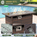 Aoxun 8 Piece Patio Furniture Set with 44” Fire Pit Table Wicker Rattan Outdoor Sectional Sofa Set with Coffee Table and Thickened Cushions & Hose, Khaki (Waterproof Cover Included)