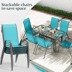 TLSUNNY 7 Pieces Patio Dining Set, Outdoor Table and Chairs W/1.69″ Umbrella Hole, 30"X 55" Table and Stackable Textilene Chair, All Weather Patio Furniture Set (Umbrella not Included)