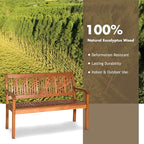 COSTWAY Wooden Bench Outdoor, Curved Armrest & Backrest, Sturdy Outdoor Wood Bench for Garden, Park & Porch, 25" D x 50" W x 36" H, Teak Colored