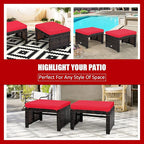 Tangkula 2 Pieces Patio Rattan Ottomans, All Weather Outdoor Footstool Footrest Seat with Soft Cushion, Hidden Zipper, High-Density Sponge, Wicker Ottoman Seat for Patio, Garden, Poolside (Red)