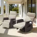 Adjustable Outdoor Recliner Chair with Independent Backrest & Footrest, Patio Swivel Recliner Chair, Wicker Reclining Patio Chair w/Flip-Up Table, 155° Lay Flat Chaise Lounge, Beige, 2PCS