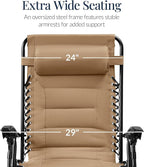 Best Choice Products Oversized Padded Zero Gravity Chair, Folding Outdoor Patio Recliner, XL Anti Gravity Lounger for Backyard w/Headrest, Cup Holder, Side Tray, Polyester Mesh - Beige