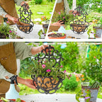 Hanging Planters, 2 Pack Cast Iron Half Round Wall Baskets, Rustic Brown
