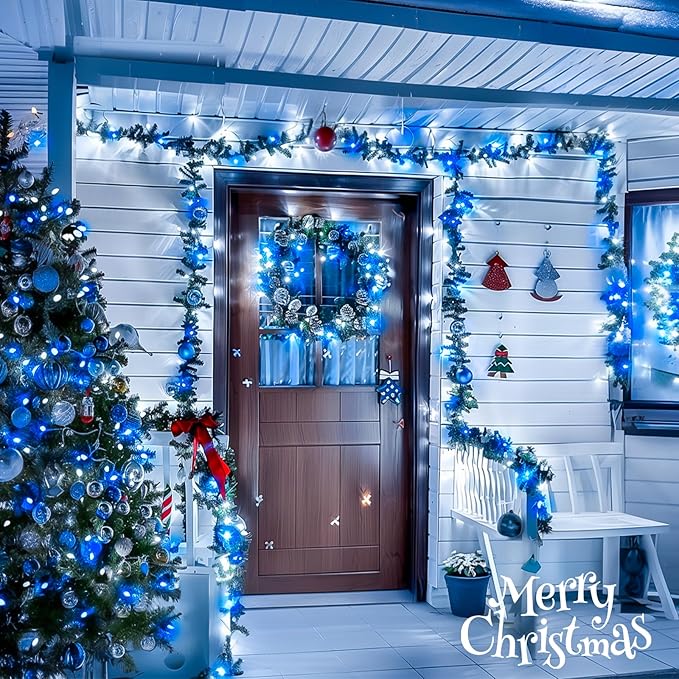 String Lights, 168 ft Blue and White LED Outdoor Lights with Remote