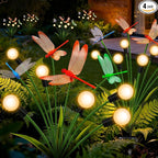 Solar Garden Lights Outdoor - 4 Pack Dragonfly Solar Swaying Light, Sway by Wind, Firefly Lights Outdoor Yard Patio Pathway Decoration, Big Bulb, High Flexibility Iron Wire & Realistic Dragonflies