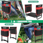TomCare Garden Kneeler and Seat 10.64” Wider Larger Soft Kneeling Pad Garden Bench with 2 Large Tool Pouches Heavy Duty Garden Stool Foldable Tools Gardening Gifts for Women Men Gardeners,Black