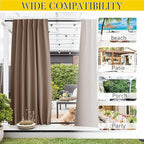 NICETOWN 2 Panels Outdoor Curtains Waterproof Pocket & Back Tab on Top & Bottom, Thermal Insulated Windproof Sun Blocking Outside Privacy Drapes for Patio with Fixed Rope, W84 x L95, Tan