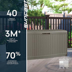 Suncast Extra Large Deck Box - 124 Gallon Resin Outdoor Storage Box with Lockable Lid for Outdoor Cushion Storage, Toys, & Garden Gear, Stoney Grey Wicker Bin for Patio, Porch, Pool, & Yard