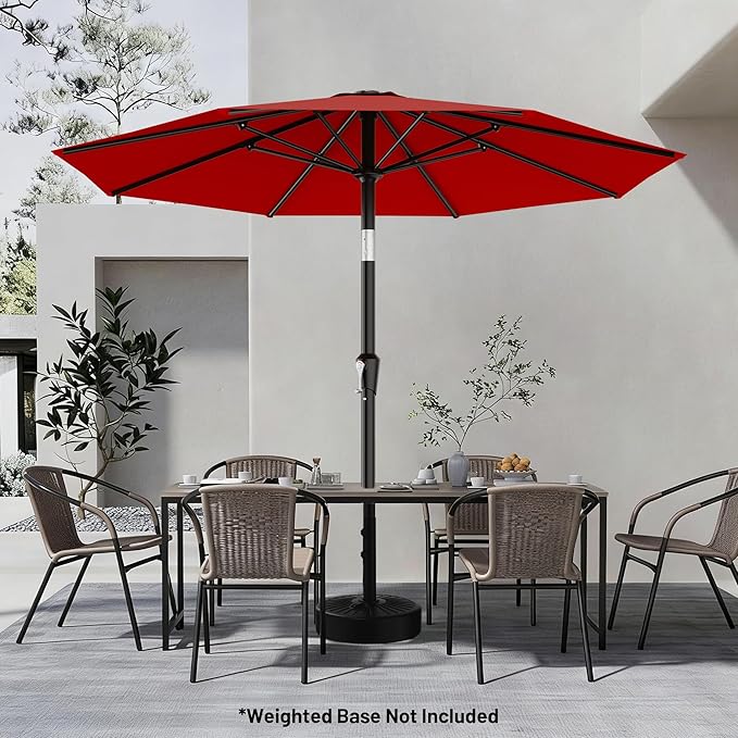 AreShark 9 FT Patio Umbrella for Outdoor, Outdoor Table Umbrella with Push Button Tilt and Crank, Outdoor Patio Umbrellas with 8 Sturdy Ribs for Market, Garden, Pool (Red)