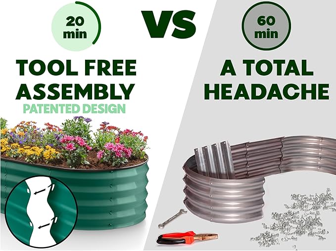 Plant & Plot Galvanized Raised Garden Beds Outdoor // 4×2×1 ft Planter Raised Beds for Gardening, Vegetables, Flowers // Large Metal Garden Box (Dark Green) // Patented Tool-Free Design