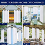 PureFit Outdoor Curtains for Patio Waterproof Weatherproof, UV Resistant Outside Curtains for Gazebo, Front Porch, Pergola, Sun Blocking Privacy Curtain, 52W x 120L inch, 1 Panel, White