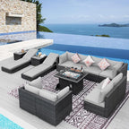 NICESOUL 13 Piece Outdoor Wicker Patio Furniture with Fire Pit, Oversized Grey Outdoor Seating Set with Fire Pit Table & Chaise Lounge, 29.3" High Back Sectional Couch Sets for Tall/Big Person