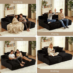 80" Double Chaise Lounge Chair Indoor, Oversized Boneless Couch Comfy Upholstered Sleeper Sofa Bed with 4 Pillows, Corduroy Cloud Loveseat Chair for Living Room No Assembly Required, Black