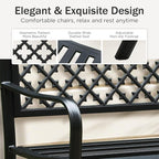 PHI VILLA 50" Outdoor Garden Patio Metal Bench for Outdoors with Plastic Backrest Armrests Sturdy Steel Frame, Black