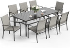 Patio Dining Set 9 PCS, 8 Stable Outdoor Dining Chairs with Rectangular Dining Table, Patio Table and Chairs Set for Lawn,Deck and Backyard
