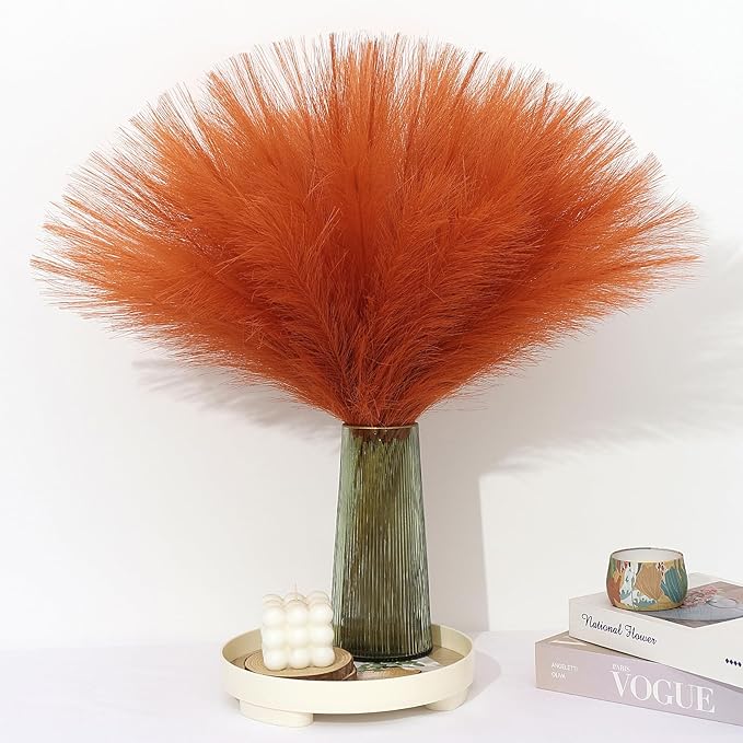 Artificial Pampas Grass Stems, Orange Silk, 30 Pcs