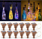 Indoor String Lights for Wine Bottles, Solar, 12 Pack, Multicolor