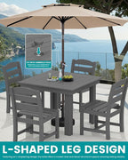 SERWALL Outdoor Dining Set for 4, HDPE Square Table and Chairs Set All Weather Patio Dining Set with 4 Armless Chairs for Patio, Gray