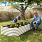 Quictent Raised Garden Bed Kit Oval Galvanized Metal Planter Box Tall for Vegetables Outdoor Backyard, Strengthened by Crossbar, Beige 8x4x1.5 ft