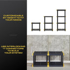 BLACK & YELLOW 4-Tier Heavy Duty Plastic Storage Shelves that Support up to 100lbs/shelf, Organization and Storage, Weather-Resistant Design, Easy Assembly, Made in The USA (55H x 24W x 20D)