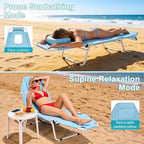 ABORON 2-in-1 Tanning Chair with Face Hole, Folding Camping Cot for Adults, 5-Position Adjustable Lounge Chair with Pillow, Heavy Duty 600D Oxford Portable Cot for Beach, Patio, Poolside