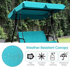Tangkula 2 Person Porch Swing, Outdoor Swing with Removable Cushions, Solid Steel Structure, Patio Swing with Adjustable Canopy for Porch, Backyard, Garden, Balcony Turquoise