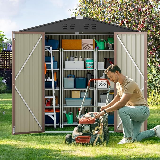 Galvanized Steel Storage Shed, 6 x 4 FT, Brown, Lockable Doors