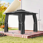 Outsunny 10' x 10' Outdoor Patio Gazebo, Heavy Duty Gazebo Canopy Shelter with Double Roof, Curtains, Netting, Steel Frame, UPF30+ Protection, Ceiling Hook for Lawn, Backyard, Deck, Dark Gray