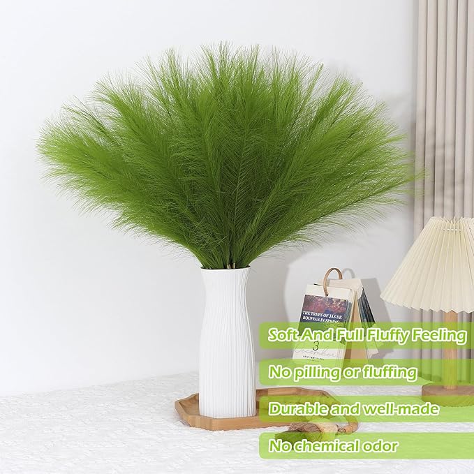 Faux Pampas Grass Stems 30 Pcs Green Silk and Paper Artificial Plants