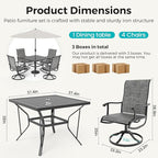 Pamapic 5-Piece Outdoor Dining Set, Patio Dining Set for 4, Outdoor Table and Chairs, All-Weather Outdoor Patio Set with Textilene Swivel Chairs for Garden, Poolside, Deck，Gray