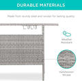 Bar Table with Wicker Finish, Steel Shelves and Rails in Gray