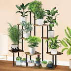 9 Tier Wood Tall Plant Stand Metal Rack Indoor, Multiple Flower Pot Holder Shelves Corner Rack, Planter Shelf Display Rack Storage Organizer for Patio Living Room Balcony Garden(Black)