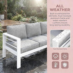 Kiss the Water Outdoor Couch Aluminum Patio Furniture Sofa, 3 Seat All-Weather Metal Patio Couch with 5" Thick and Soft Cushion and Wide Arm, Outdoor Sofa for Balcony, Porch