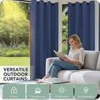Outdoor Curtains for Patio Waterproof 6 Panels - Windproof, Privacy, Weatherproof Outside Drapes for Gazebo Pergola Porch, Grommet Top and Tab Bottom, 54x108 Inch, Navy