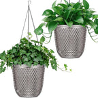 QCQHDU Self Watering Hanging Pots, 2 Pack 7.2 Inch Hanging Planters for Plants Indoor, Outdoor Flower Pots with Drainage Holes and 3 Hooks Chains for Garden Home (Gray)