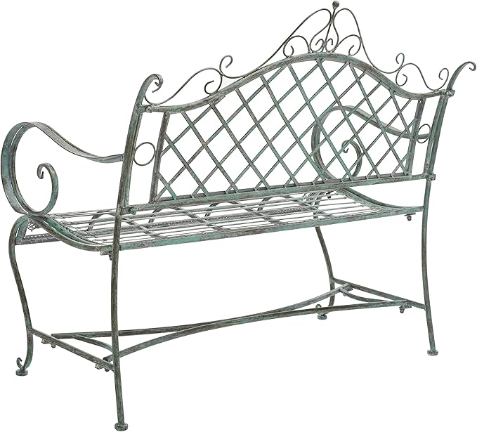 SAFAVIEH Outdoor Collection Abner Victorian Antique Dark Green Wrought Iron 46-inch Wide Garden Bench