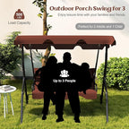 Tangkula 3 Person Porch Swing, Patio Swing with Removable Cushion & Powder-Coated Steel Frame, Outdoor Swing with Canopy for Porch, Backyard, Garden, Balcony (Coffee)