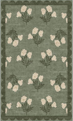 Outdoor Rug 3x5 ft Washable Floral Entryway Mat in Sage Green
