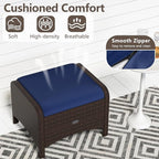 RELAX4LIFE Wicker Outdoor Ottomans for Patio - Set of 2 Rattan Footstools w/Removable Cushions, Multipurpose Outside Foot Rest, Side Table & Additional Seating for Porch Garden Backyard (Navy)