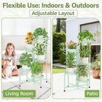 iDavosic.ly Plant Stand Indoor Outdoor, 5 Tier Corner Metal Flower Display Holder Shelf, Easy Assembly Folding Tall Orchid Rack for Patio Balcony Porch Garden Living Room House, Light Green