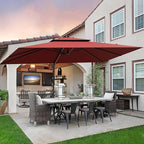 9x12FT Red Cantilever Outdoor Patio Umbrella with Base, Large Rectangular Offset Design, Double Top Heavy Duty Aluminum Frame & 360° Rotation for Pool Garden Deck Backyard