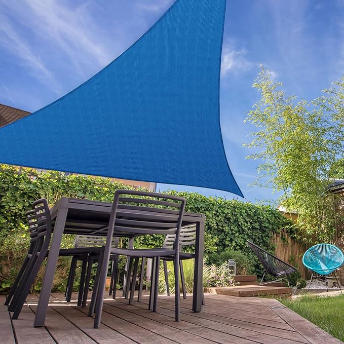 E&K Sunrise 9' x 9' x 9' Sun Shade Sail Triangle Canopy Shade Cover UV Block for Patio Backyard Garden Outdoor (Blue)
