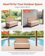 VEVOR Outdoor Storage Bench, 2-Person PE Rattan Storage Bench, 70 Gal Deck Box with Cushion, Supports up to 265 lbs, Weatherproof Outdoor Seating & Porch Decor for Patio Garden Balcony Yard