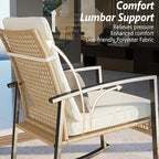 3 Piece Patio Rocking Chairs Set of 2, Outdoor Rocking Chair Bistro Set with Tempered Glass Coffee Table and Thick Lumbar Pillow Set, Front Porch Chairs for Garden, Backyard (Basic)