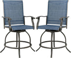 Kozyard Isabella Outdoor Swivel Bar Stools, Counter Height Patio Swivel Chairs with Textilene Seat, High Outdoor Bar Chairs for Backyard, Bistro, and Patio Bars NavyBlue
